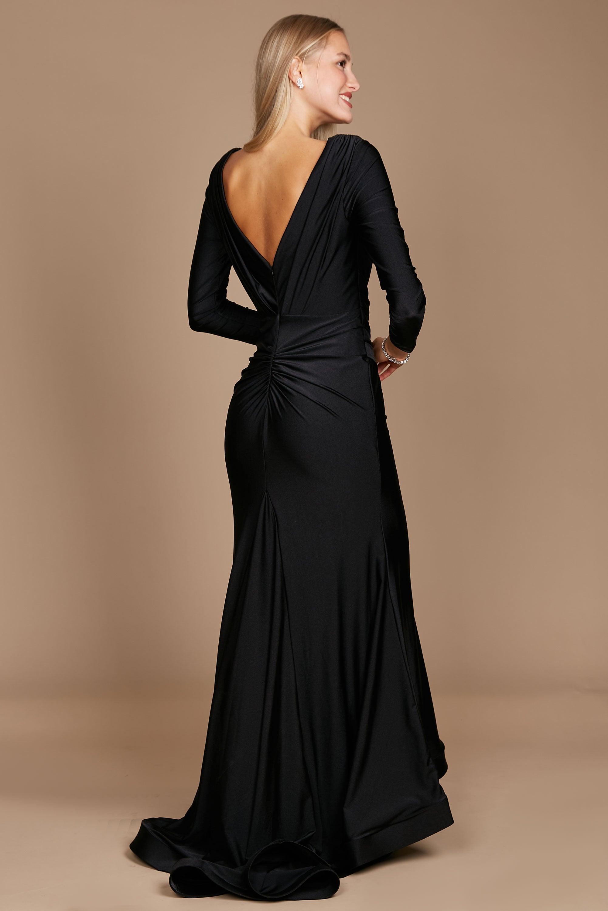 Cristallini Sheer Long Sleeve Beaded Evening Gown - District 5 Boutique